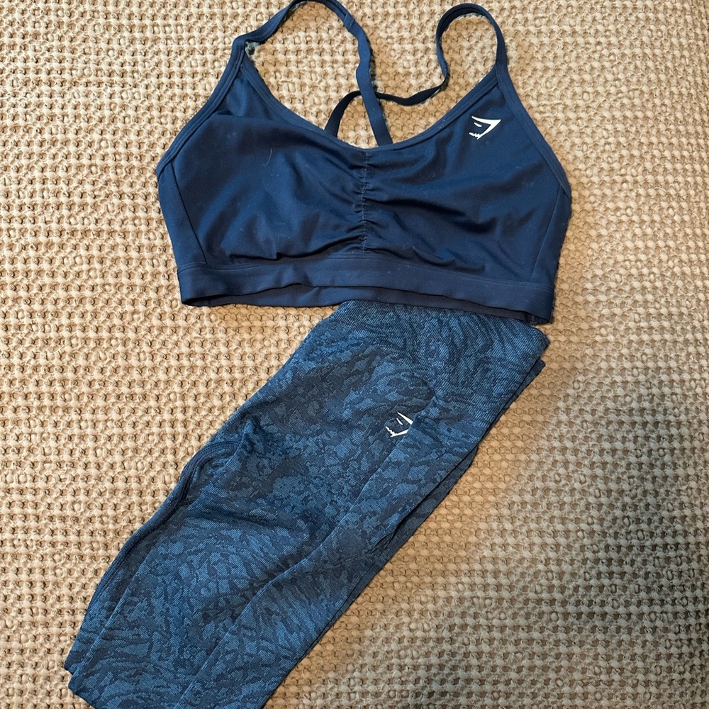 Gymshark Women's Navy Sports Bra and Leggings Set